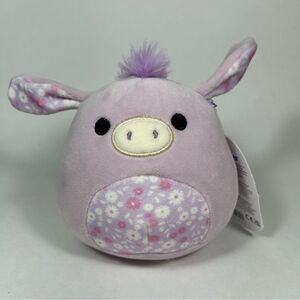 NWT Squishmallows Delzi The Purple Donkey Easter Floral Ear Belly Plush 5”